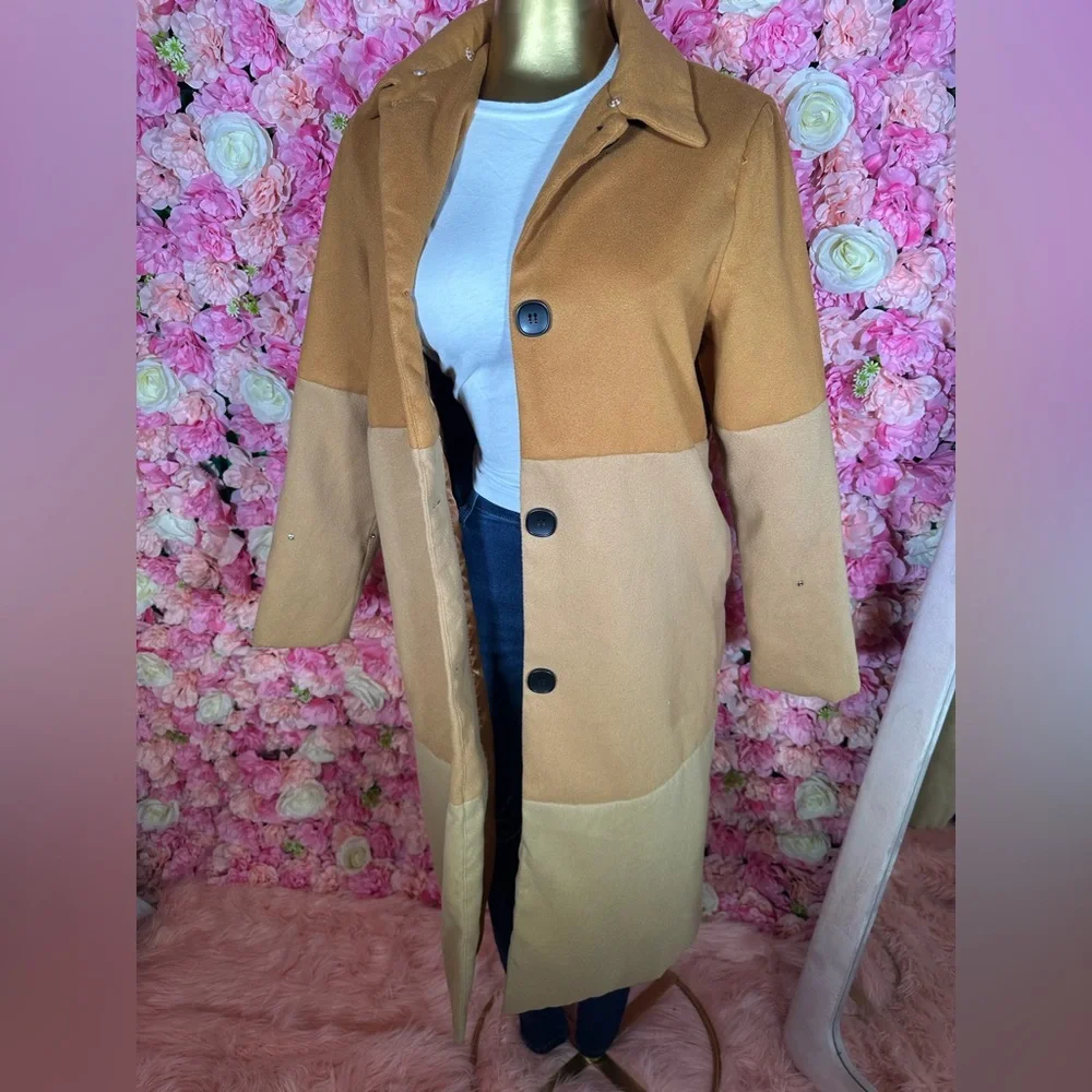 Two-Tone Tan Women's Coat - Picture 2 of 3